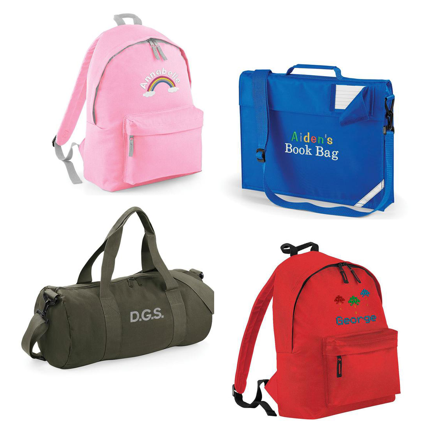 barrel bag, light pink rainbow backpack, video game backpack, personalised book bag