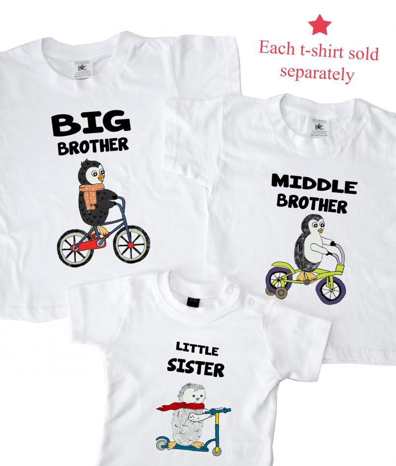 Big Middle Little Brother Sister Matching T shirts Penguins SHORT WithCongratulations