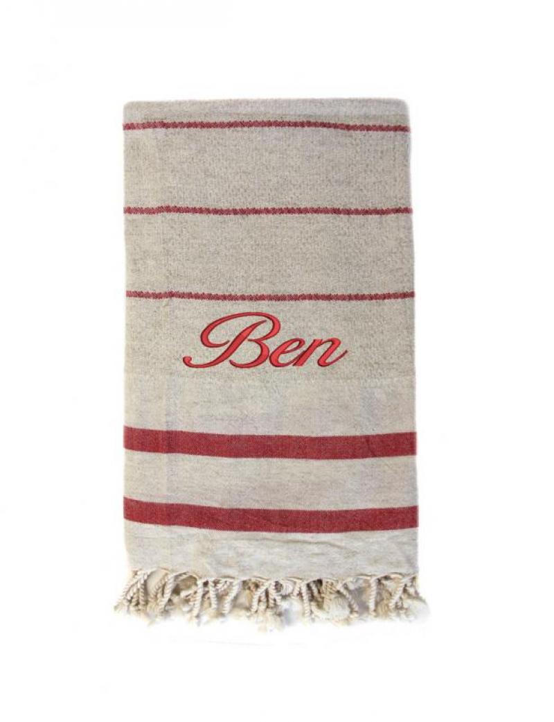 Personalised Embroidered Turkish Beach Towel Red Striped