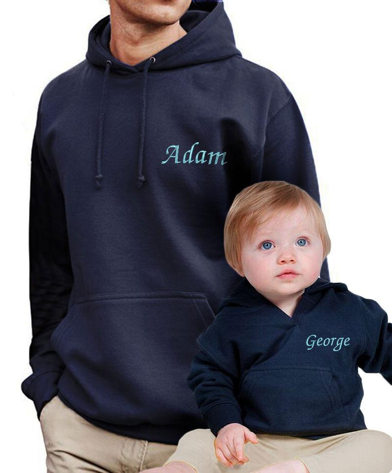 Personalised Father and Son Matching Hoodies Navy WithCongratulations
