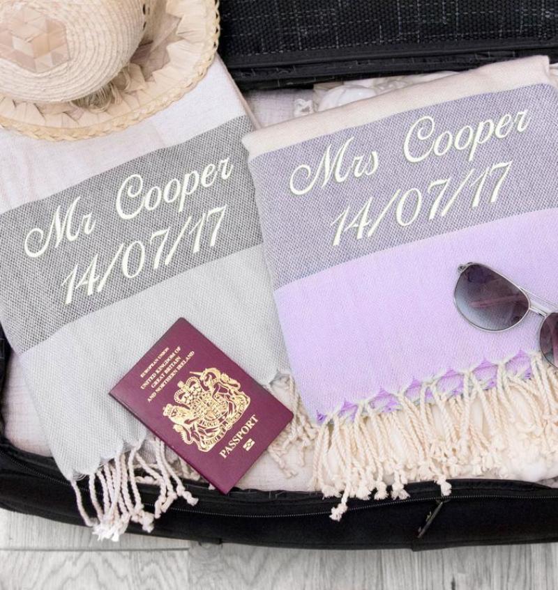 Personalised Mr Amp Mrs Honeymoon Beach Towels Dove Grey