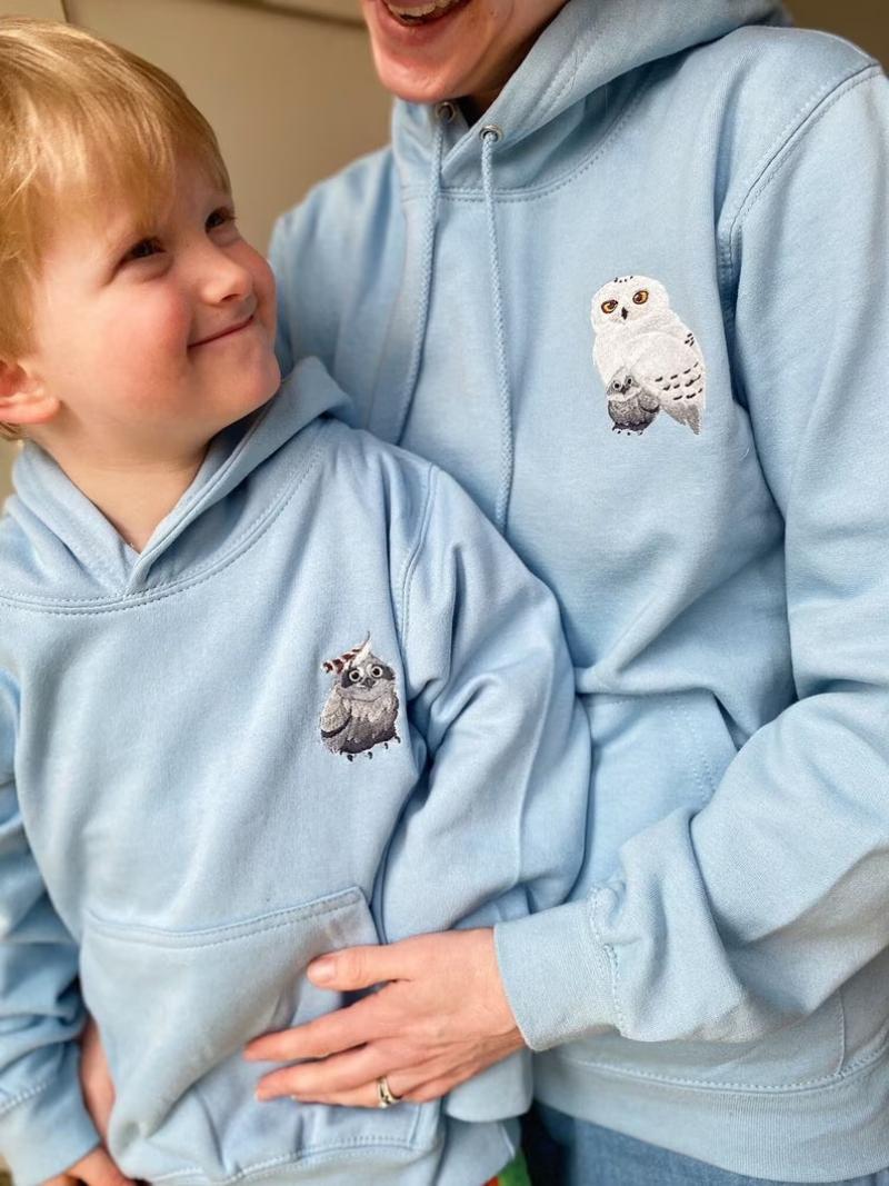 Matching Embroidered Owl Hoodies