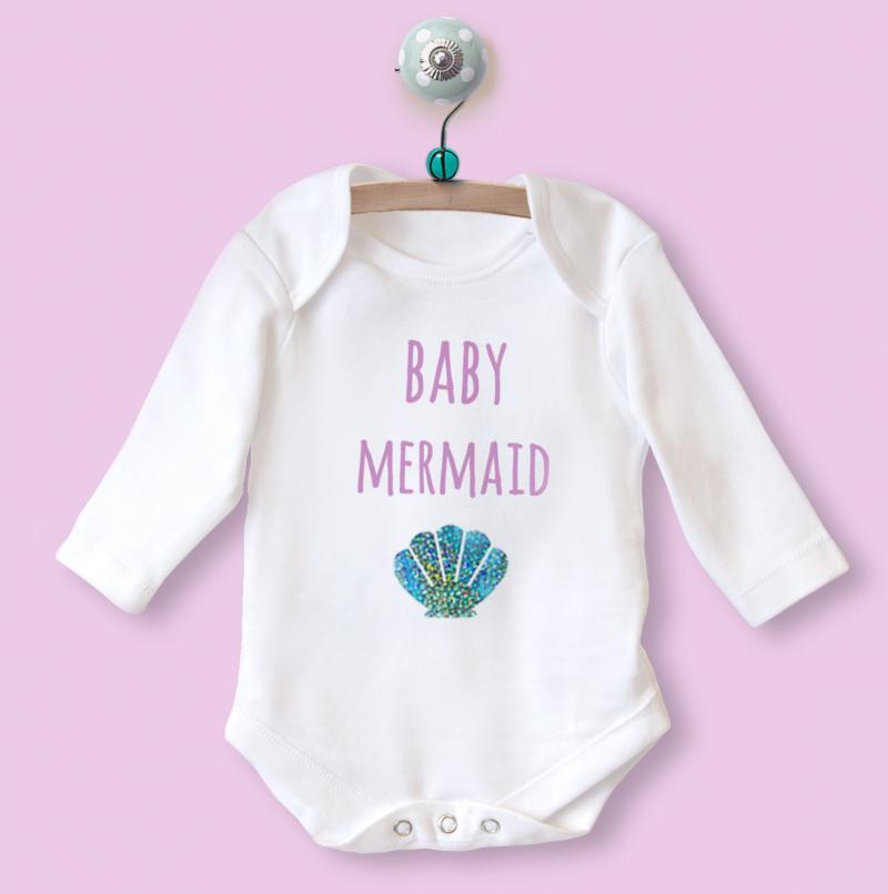 Little Sister Long Sleeve Babygrow Top with Mermaid Design