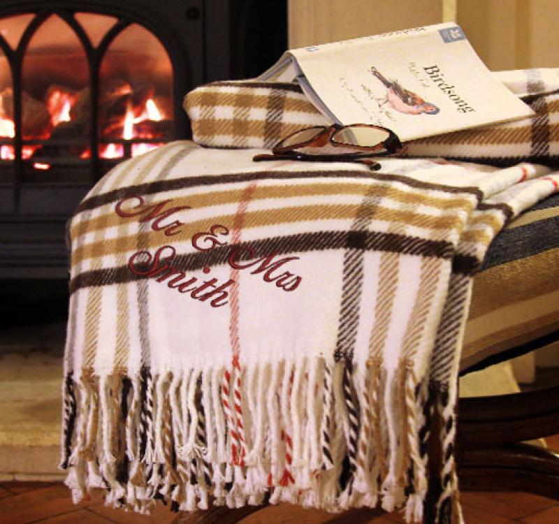 Buy Personalised 2nd Anniversary Gift Brown Tartan Blanket Online in UK