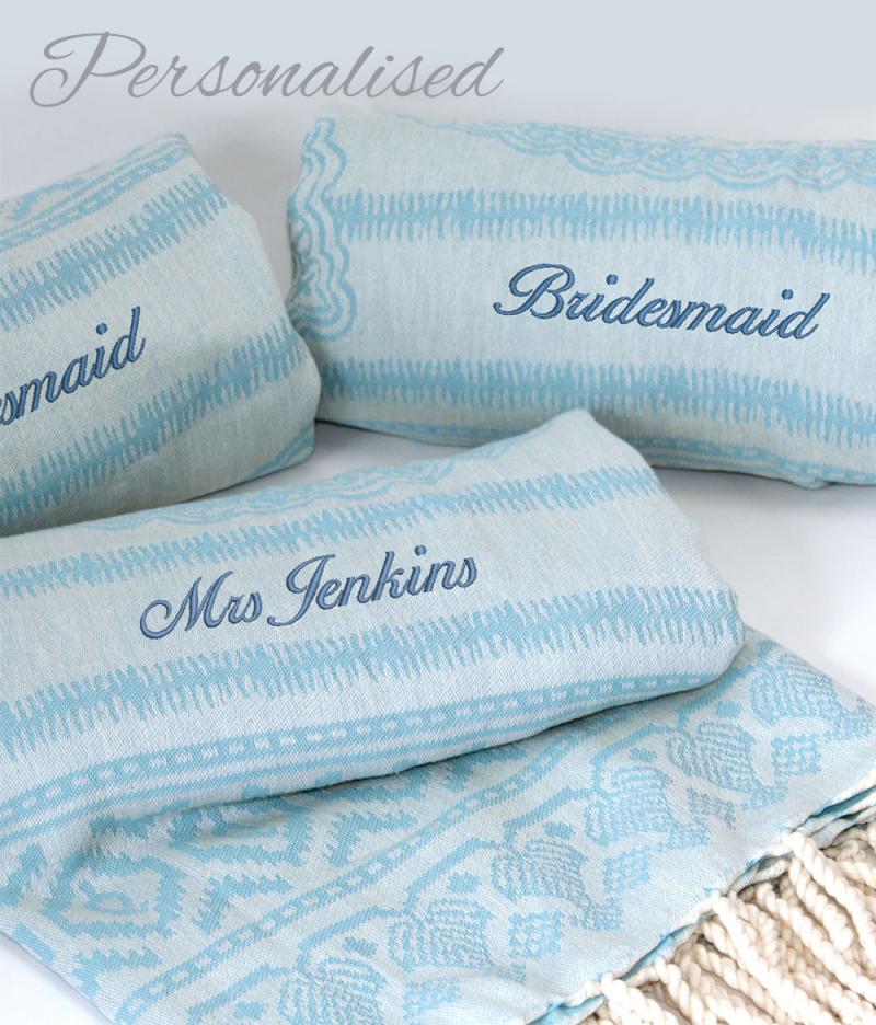 Personalised Blue Wedding Towels / Wraps