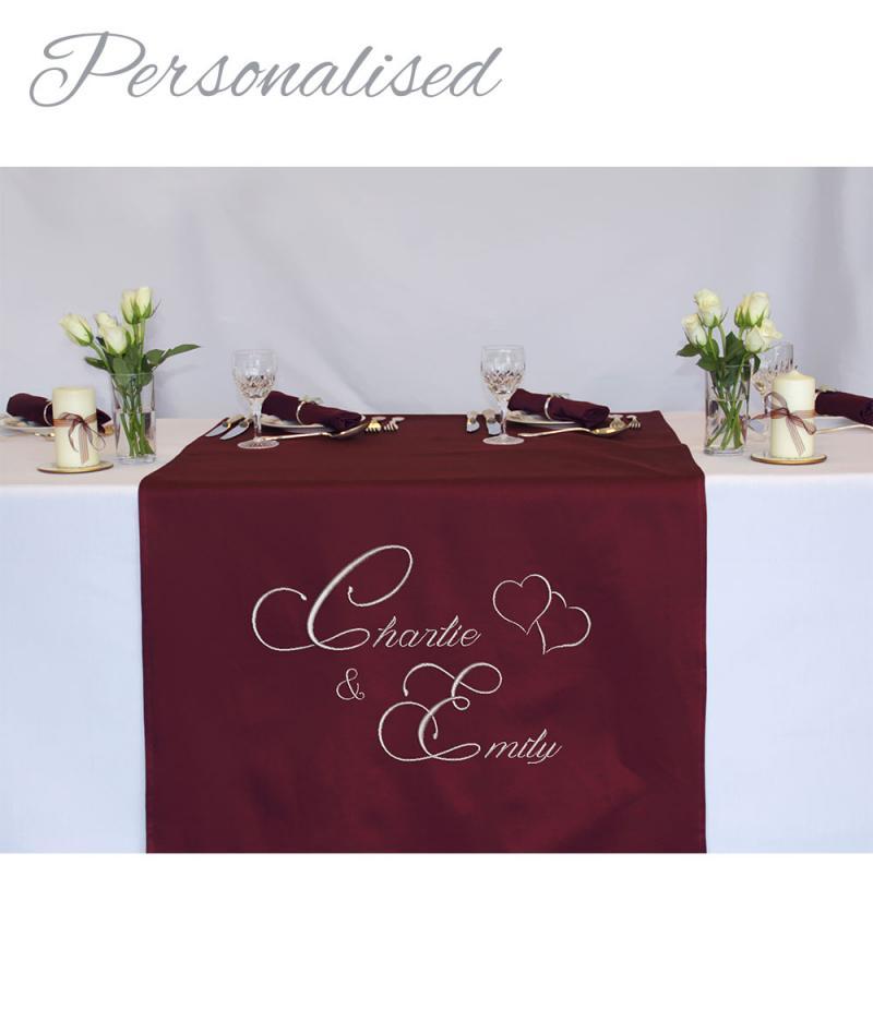 Personalised Embroidered Wedding Runner - Linked Hearts