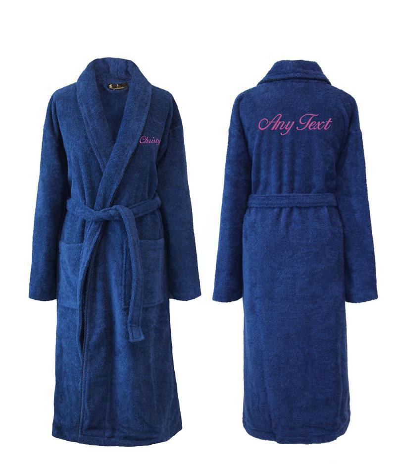 Personalised SHAWL Dressing Gown Dark Blue for Her