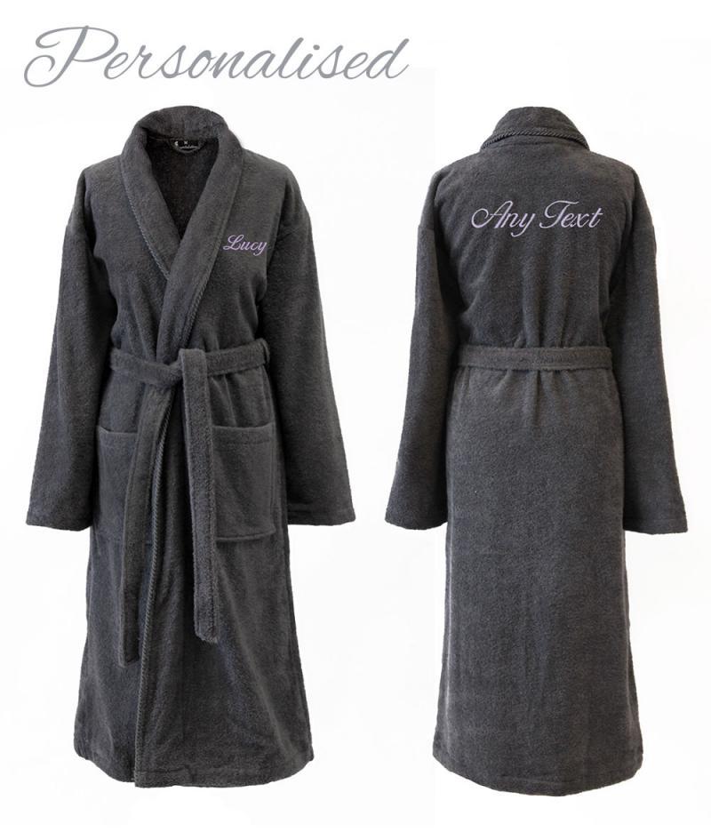 Personalised SHAWL Dressing Gown - Charcoal for Her | WithCongratulations