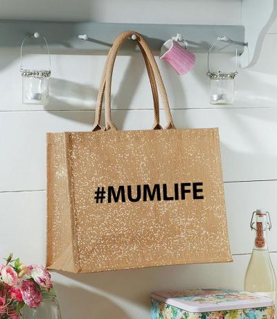 Printed #MUMLIFE Large Sturdy Jute Shopping Bag