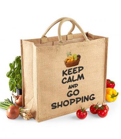 Keep Calm & Go Shopping Printed Jute Bag