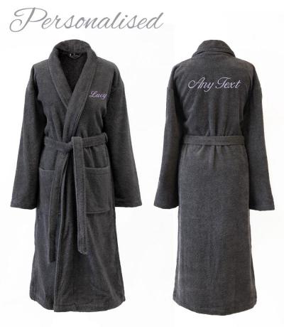 personalised towelling dressing gown grey