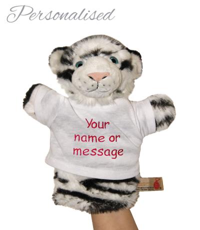 Personalised Hand Puppet, Snowy The White Tiger