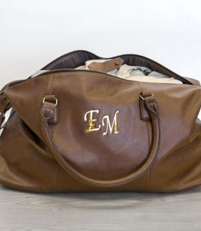 personalised leather holdall bag with initials