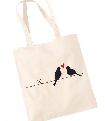 Love Birds Printed Cotton Tote Bag