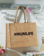 Printed #MUMLIFE Large Sturdy Jute Shopping Bag