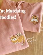 Matching Embroidered Cat Hoodies, Adult and Child