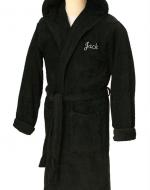 Personalised black towelling dressing gown bathrobe
