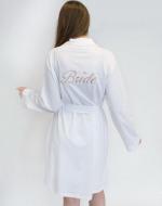 White Bride Dressing Gown with Rose Gold Embroidery